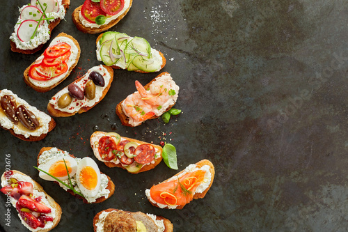 Print op canvas Assorted delicious fresh canapes