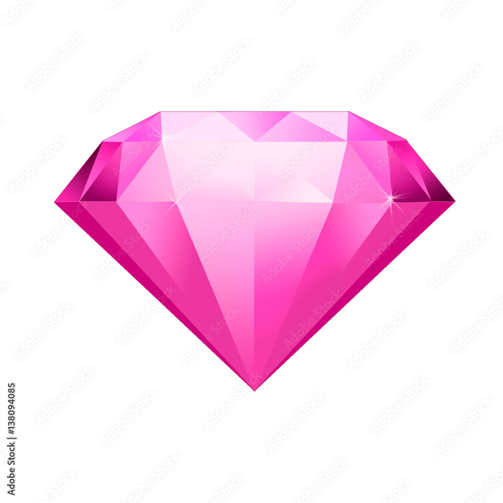Pink gemstone symbol. Diamond illustration in a flat style. faceted gem on no background Pink gemstone symbol. Diamond illustration in a flat style. faceted gem on no background
