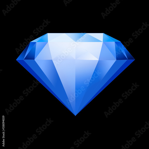 blue gemstone symbol. Diamond illustration in a flat style. faceted gem on a black background