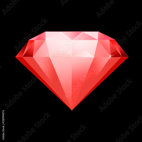 red gemstone symbol. Diamond illustration in a flat style. faceted gem on a black background