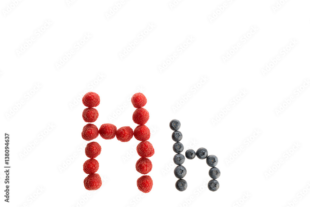 Alphabet from fresh fruit, raspberry and blackberry Alphabet from fresh fruit, raspberry and blackberry
