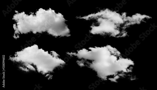 set of white cloud isolated on black background