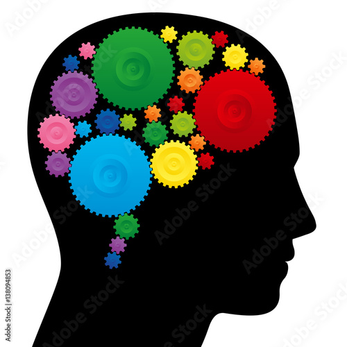 Brain with colorful cog wheels, as a symbol for creativity, ingenuity or intelligence.