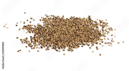 pile hemp seeds isolated on white background