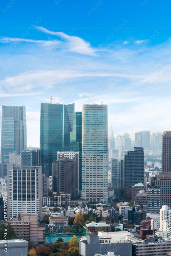 Cityscapes of tokyo with blue sky in winter, Skyline of Tokyo, office building and downtown of tokyo in minato, Japan, Tokyo is the world's most populous metropolis, command centers for world economy.