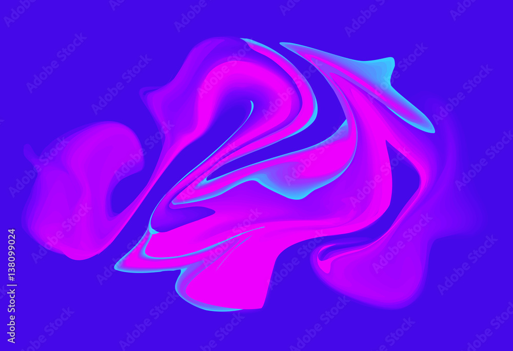 Modern marble ink texture. Pink Liquid shape in blue color background. Vector illustration