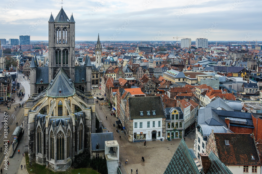 Aerial view of the old town in Ghent, Belgium