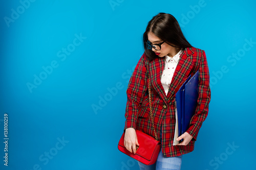 Close up portrait of a smart business woman with holder