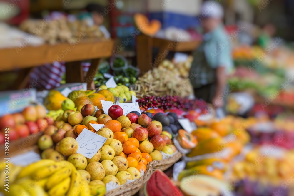 Fresh exotic fruits in Mercado Dos Lavradores.Madeira Island, Portugal.