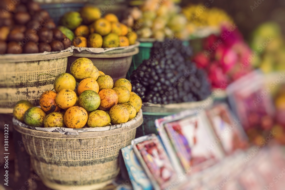 Open air fruit market in the village in Bali, Indonesia.