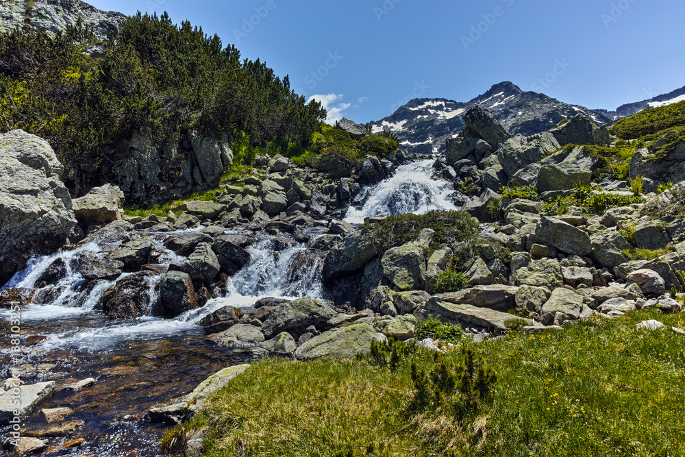 Waterfall and Sivrya peak, Pirin Mountain, Bulgaria Waterfall and Sivrya peak, Pirin Mountain, Bulgaria