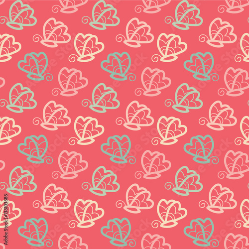 Butterfly seamless pattern pink background in vector.