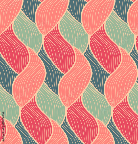 Vector seamless hand drawn wave pattern. Colorful endless thread background.