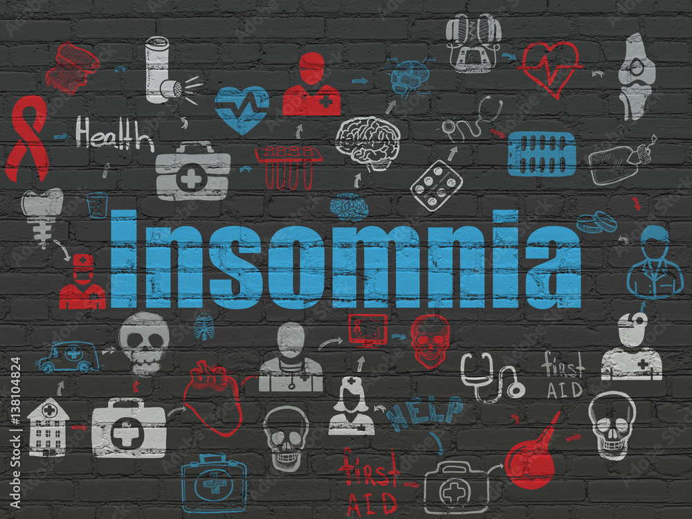 Medicine concept: Insomnia on wall background Medicine concept: Insomnia on wall background