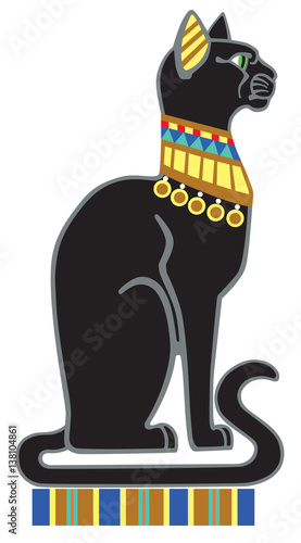 Egyptian black cat bastet in sitting pose. Side view isolated vector
