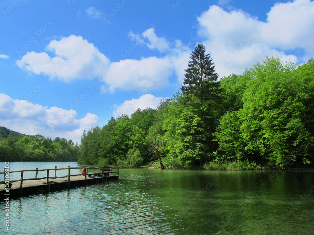 wooden dock in Plitvice National Park in Croatia wooden dock in Plitvice National Park in Croatia