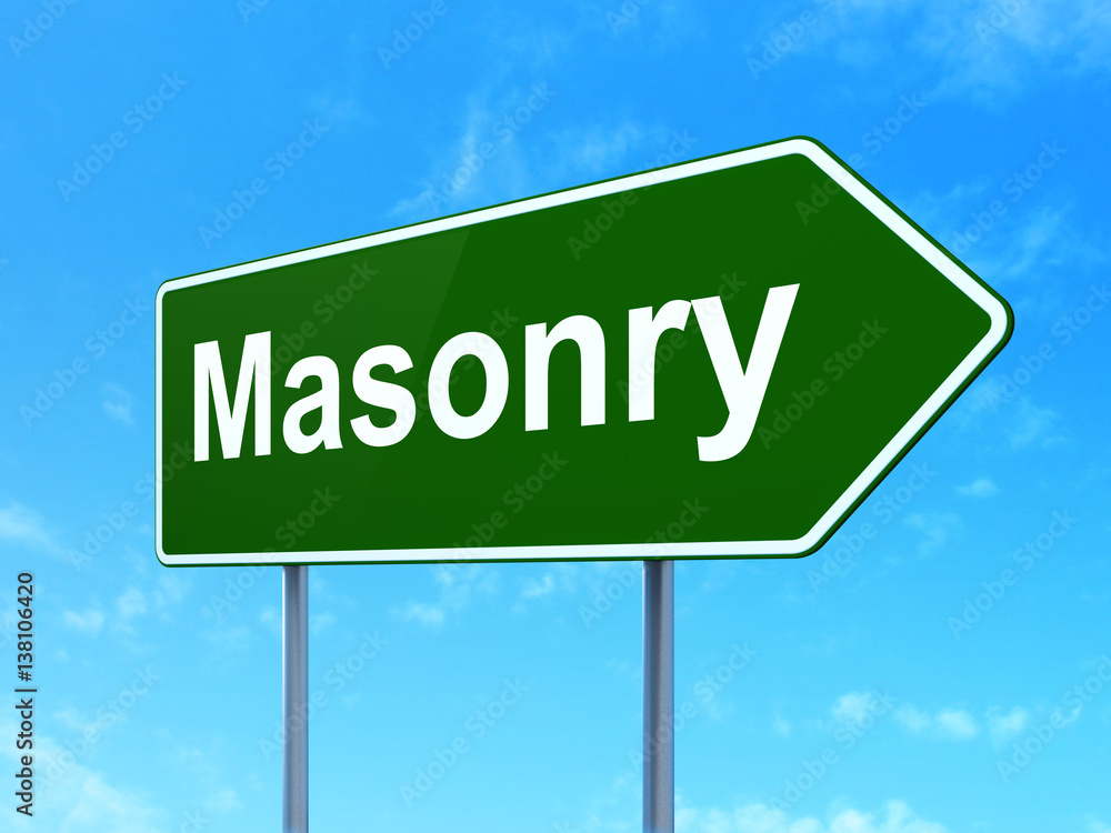 Construction concept: Masonry on road sign background Construction concept: Masonry on road sign background
