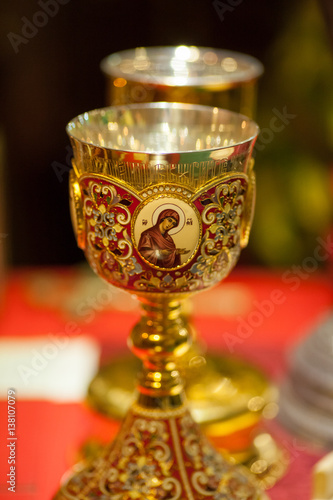 Chalice for communion in the Orthodox monastery. Kiev.