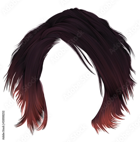 trendy  woman disheveled hairs kare with fringe  . dark   varicolored  red coloring. 
medium length . beauty style . realistic  3d .