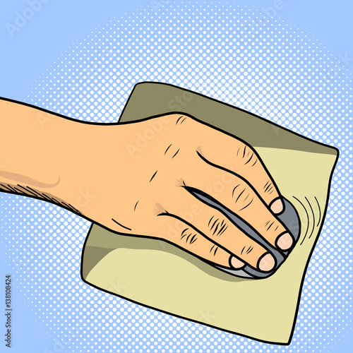 Computer mouse and mousepad in hand of man pop art vector illustration