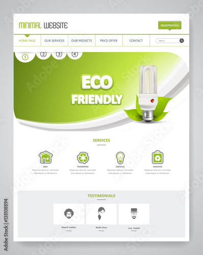Eco Clean Modern Website Interface Template, Vector Illustration.