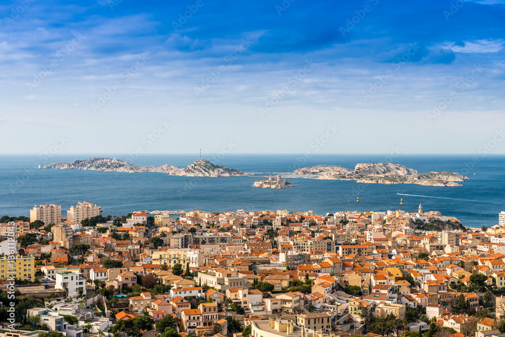Îles du Frioul depuis Notre-Dame-de-la-Garde, Marseille, Bouches-du-Rhône, Provence, France