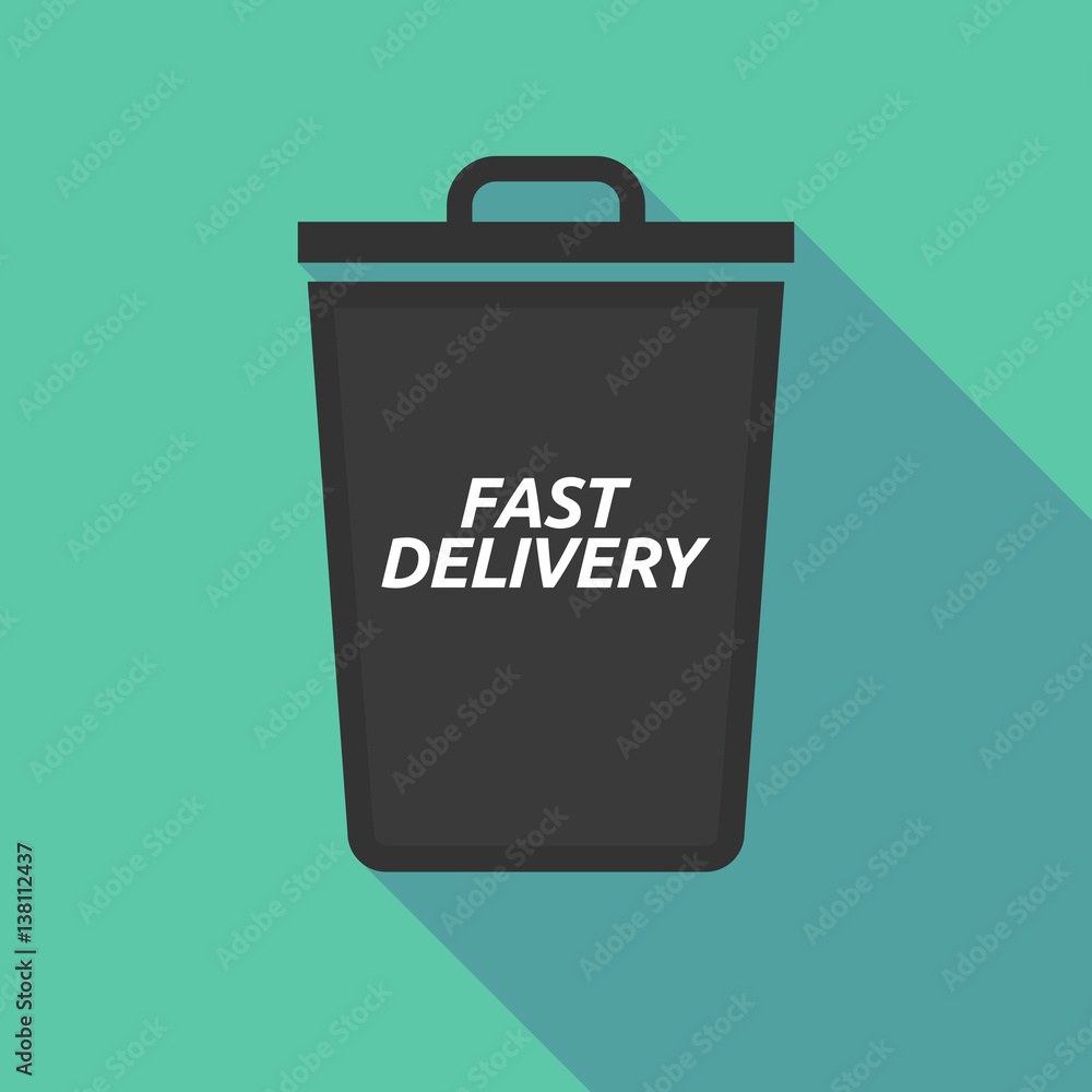Long shadow trash can with the text FAST DELIVERY Long shadow trash can with the text FAST DELIVERY