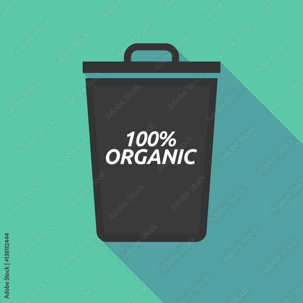 Long shadow trash can with the text 100% ORGANIC Long shadow trash can with the text 100% ORGANIC