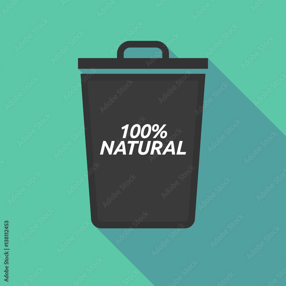 Long shadow trash can with the text 100% NATURAL Long shadow trash can with the text 100% NATURAL