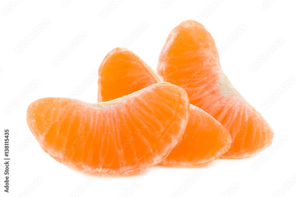 Three slices of tangerine isolated on white background Three slices of tangerine isolated on white background