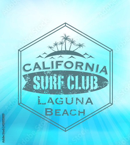 surf club retro label Laguna Beach California vector illustration