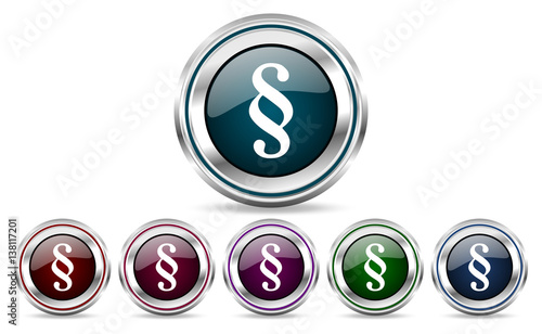 Paragraph silver metallic web set of vector icons isolated on white background in eps 10.