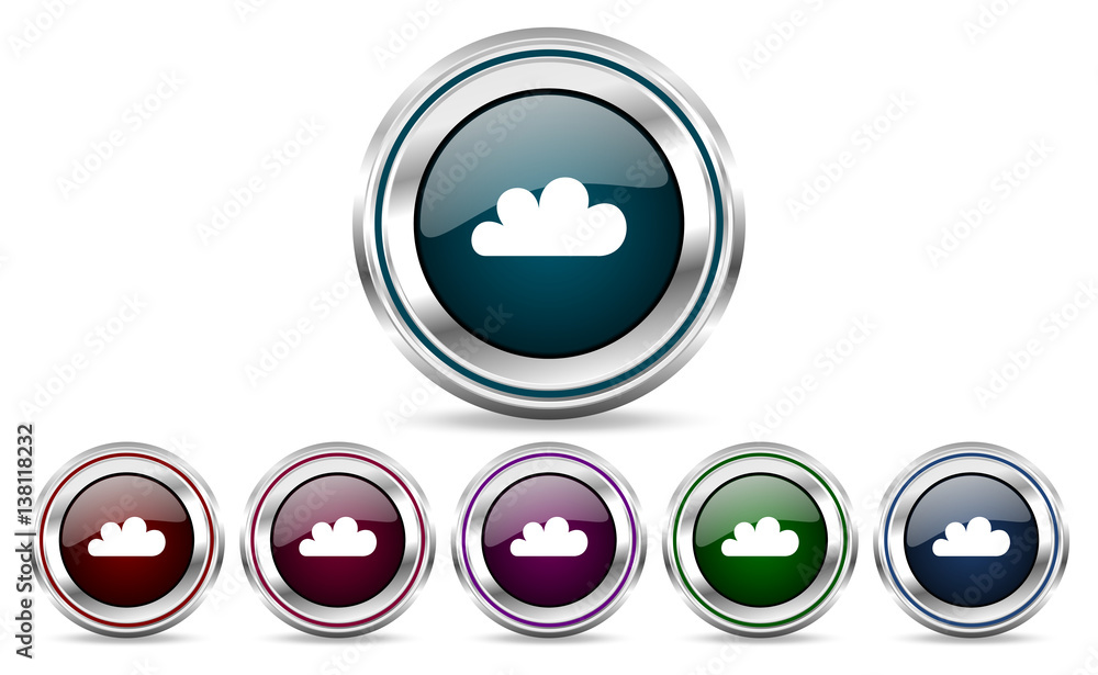 Cloud silver metallic web set of vector icons isolated on white background in eps 10. Cloud silver metallic web set of vector icons isolated on white background in eps 10.