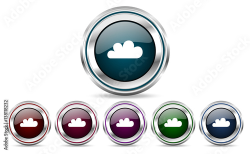 Cloud silver metallic web set of vector icons isolated on white background in eps 10.