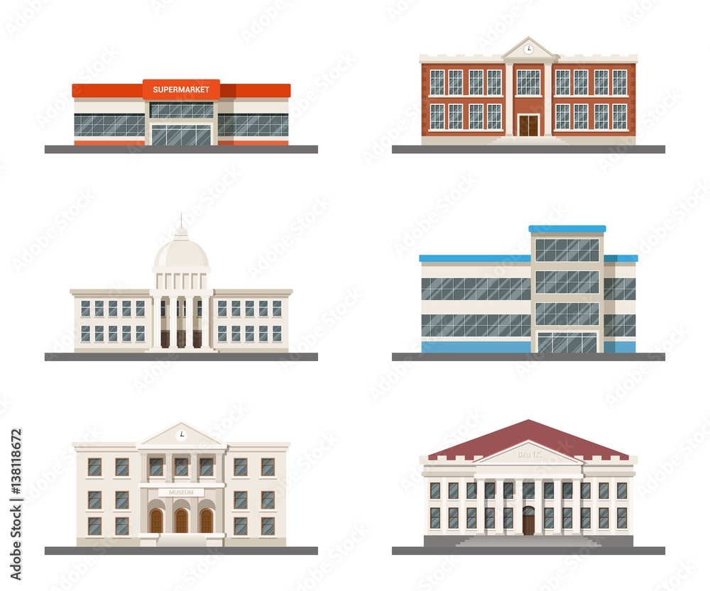 Set of city buildings