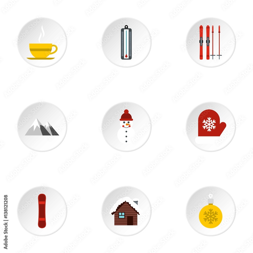 Winter icons set, flat style Winter icons set, flat style