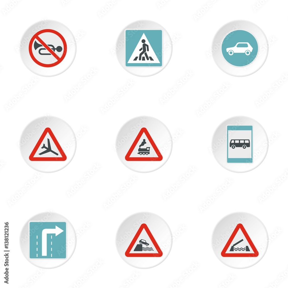 Traffic sign icons set, flat style Traffic sign icons set, flat style