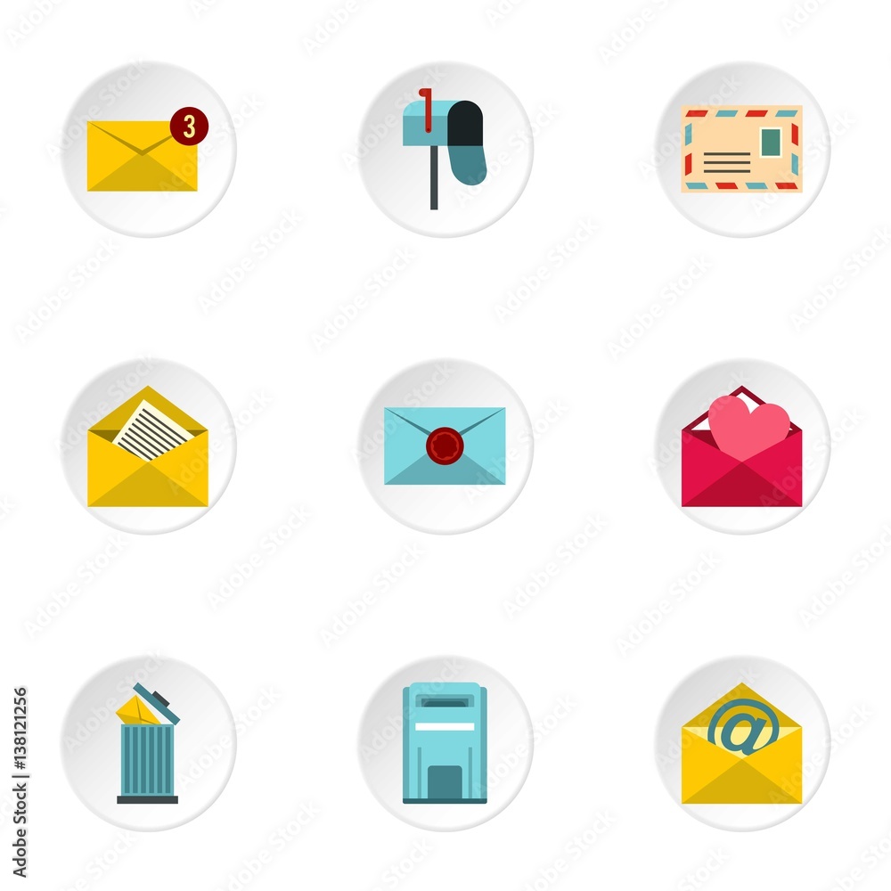 Communication via internet icons set, flat style Communication via internet icons set, flat style