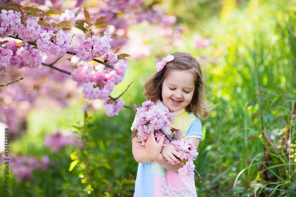 Little girl with cherry blossom Little girl with cherry blossom