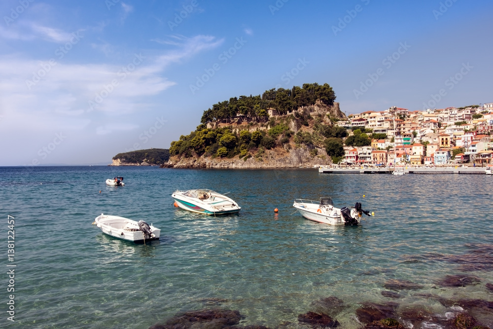 Town on the coast of Greece at the seaside in summer