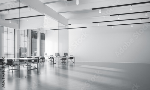 Obraz na płótnie Office interior design in whire color and rays of light from win w salonie