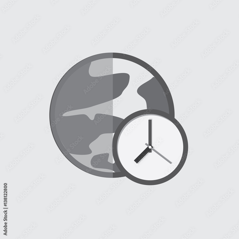earth icon with a sign reminder hours. style flat design earth icon with a sign reminder hours. style flat design