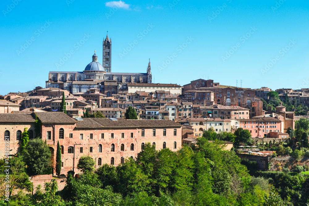 Panoramic view of historical Siena cathedral, Tuscany, Italy