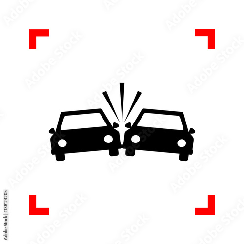 Crashed Cars sign. Black icon in focus corners on white backgrou
