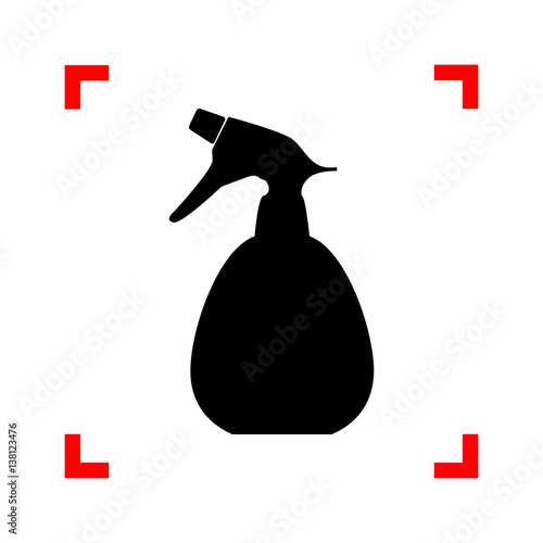 Spray bottle for cleaning sign. Black icon in focus corners on w