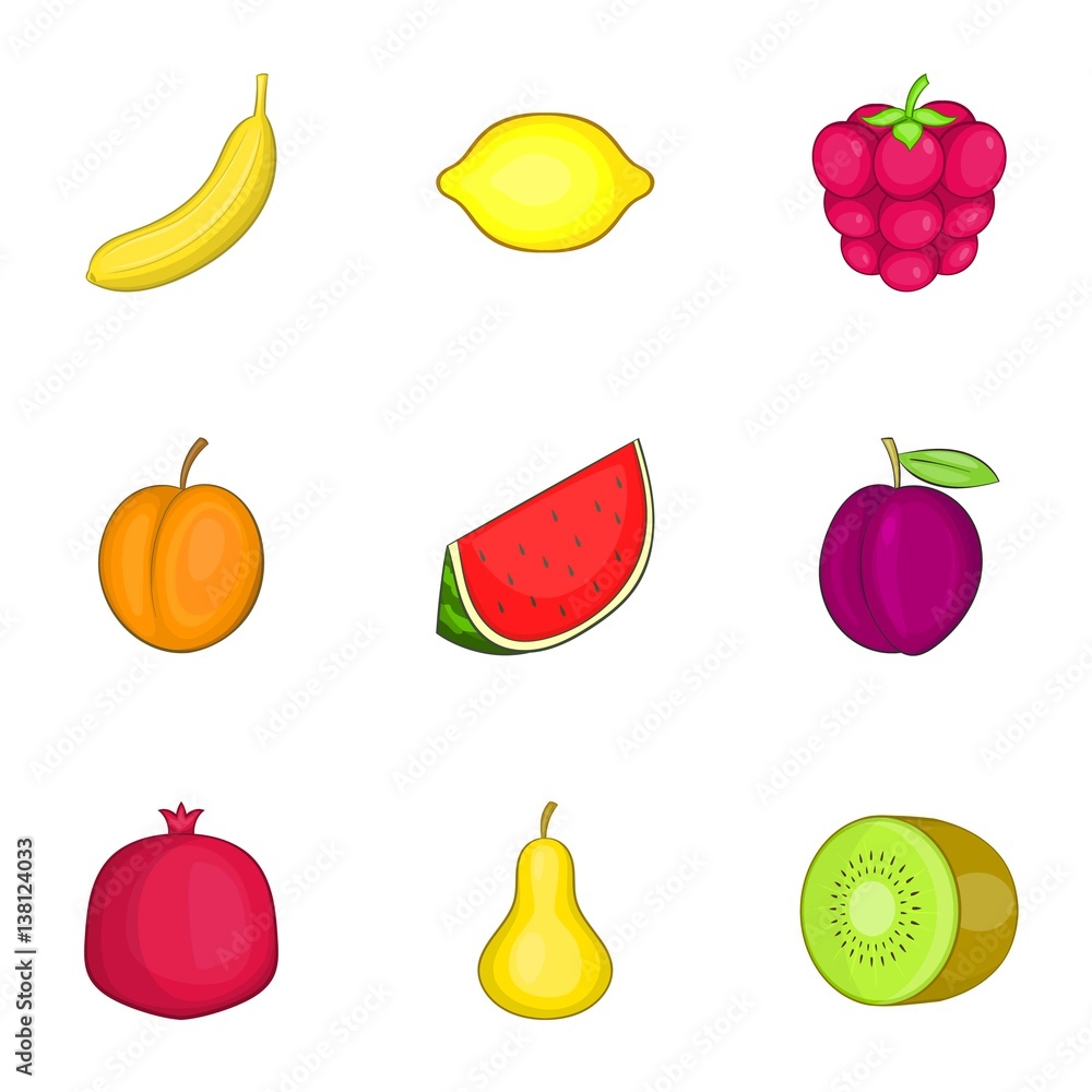 Fruit icons set, cartoon style Fruit icons set, cartoon style
