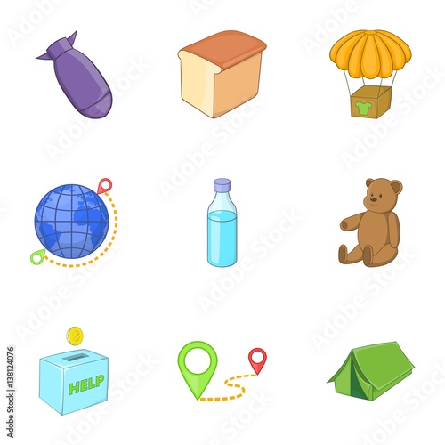 Problems of immigrants icons set, cartoon style