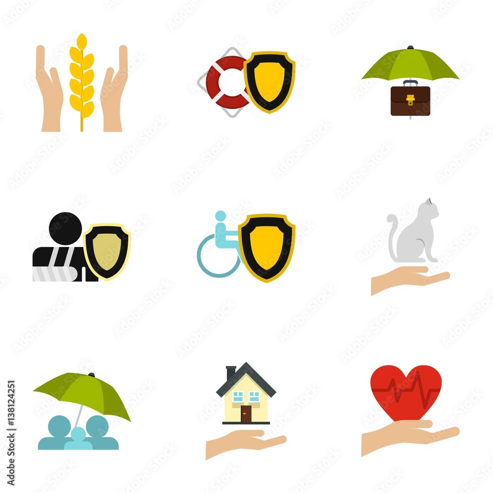Insurance icons set, flat style Insurance icons set, flat style