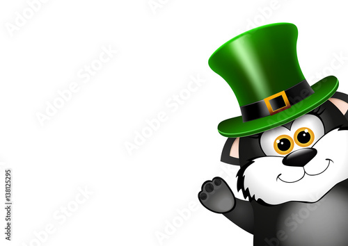 Black Cat in the Leprechaun hat. Saint Patricks Day card design.
