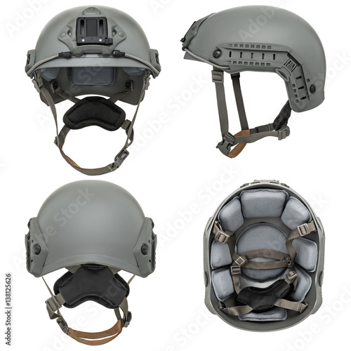 Grey military helmet photo